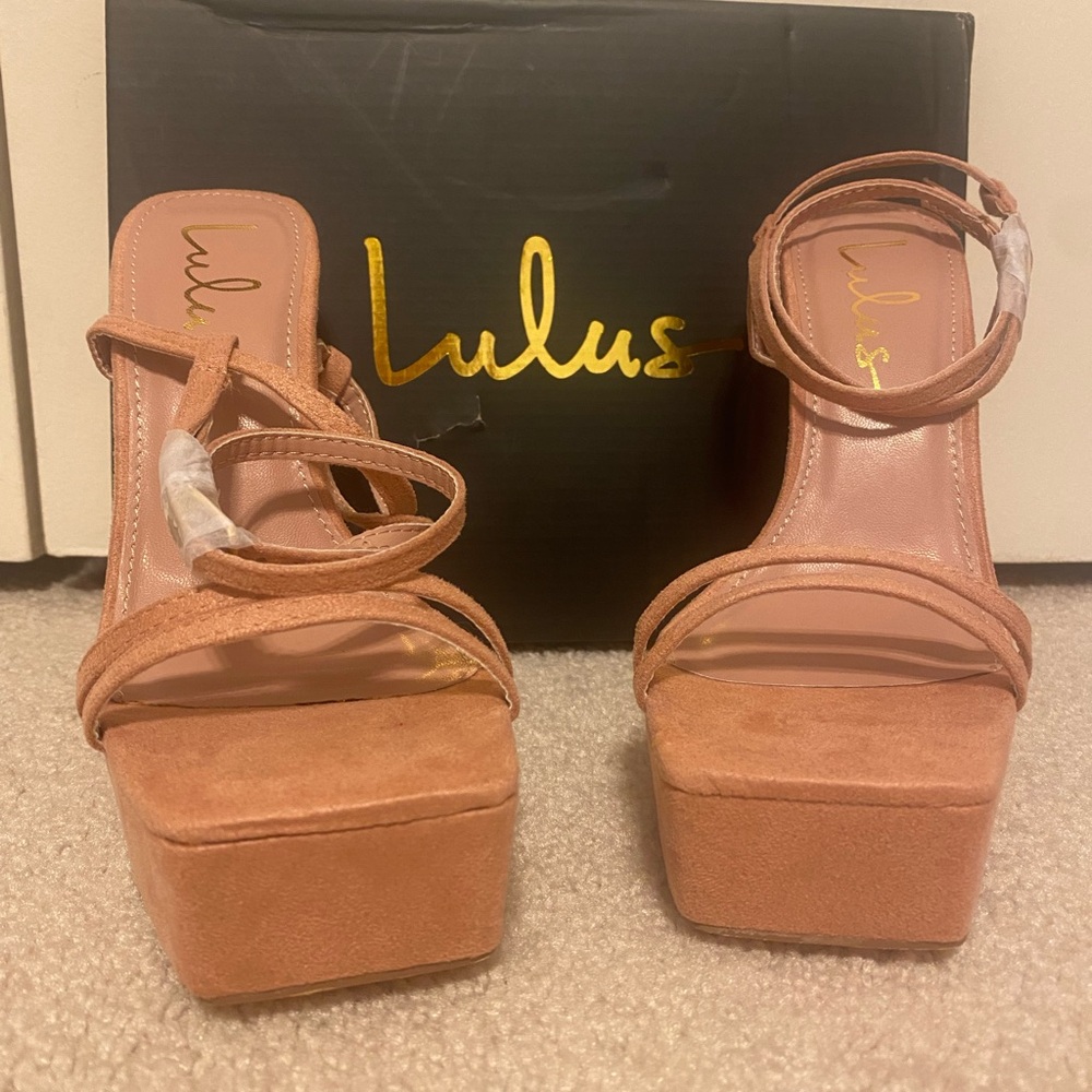Lulu's Malcomy Platform Shoes with Chunky Heel and Ankle Strap in Blush - Size 6